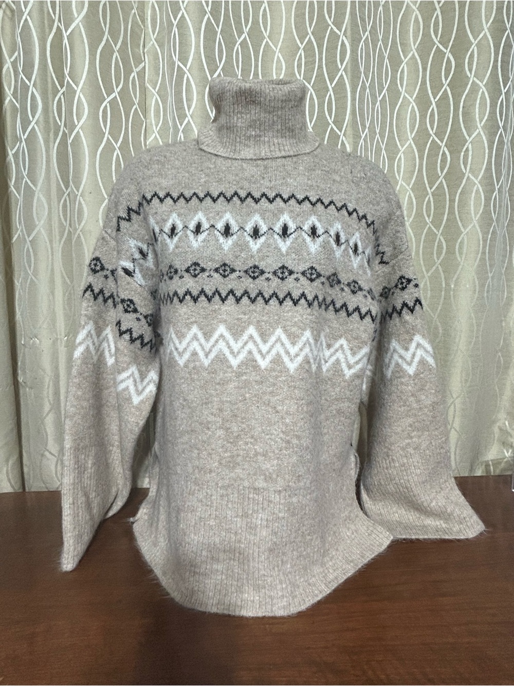 Buffalo David Bitton Beige Fair Isle Turtleneck Sweater